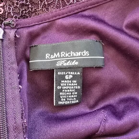 Vintage R&M Richards Purple Sequined Lace Midi Dress 6P • Sparkle & Sheer Detail - Picture 4 of 4